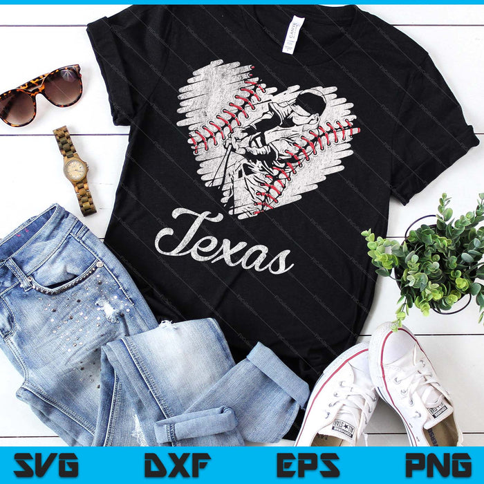Texas Baseball Heart Distressed Vintage Baseball Fans SVG PNG Digital Printable Files