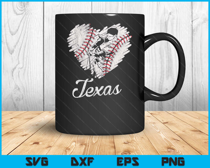 Texas Baseball Heart Distressed Vintage Baseball Fans SVG PNG Digital Printable Files