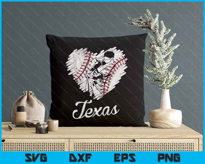 Texas Baseball Heart Distressed Vintage Baseball Fans SVG PNG Digital Printable Files