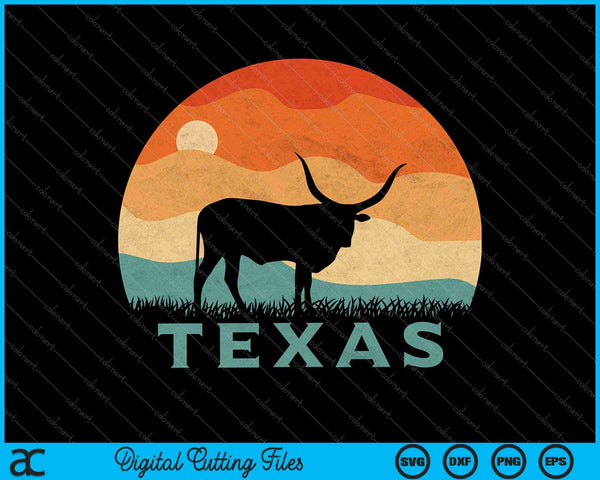 Texas Longhorn koe Vintage Texaanse veestapel Retro Lone Star SVG PNG snijden afdrukbare bestanden