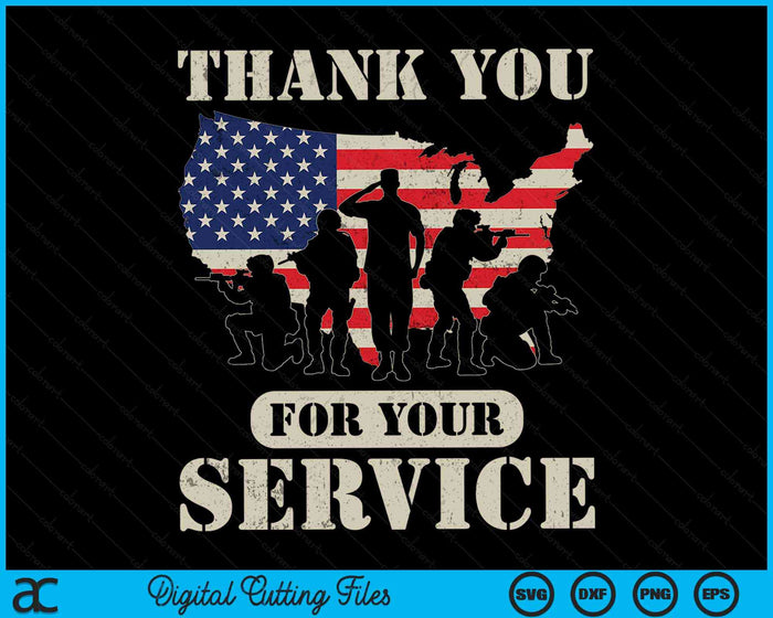 Bedankt voor uw service Patriottische Veteranendag SVG PNG digitale afdrukbare bestanden
