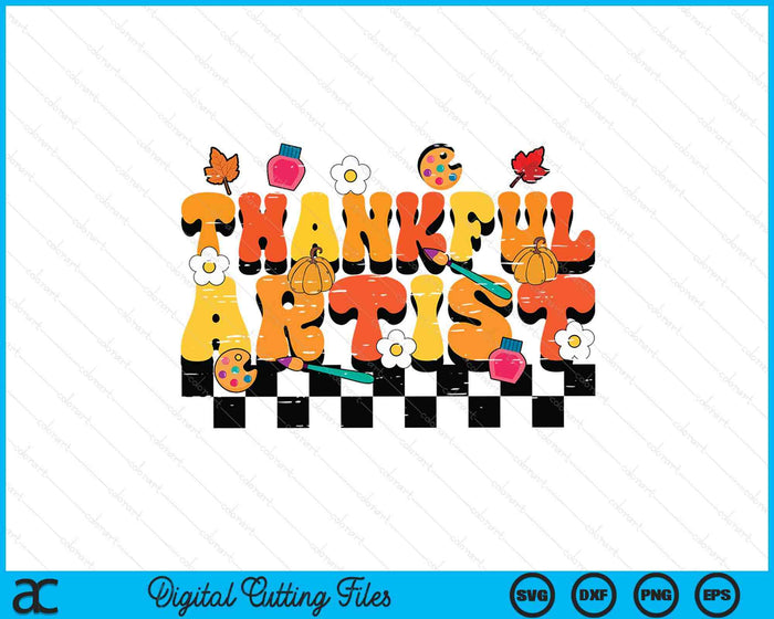 Thankful Artist Retro Groovy Thanksgiving Fall SVG PNG Digital Printable Files