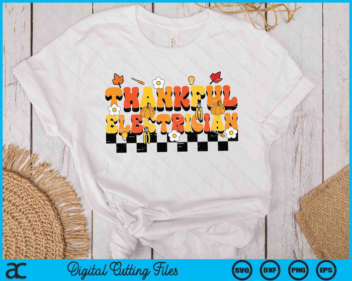 Thankful Electrician Retro Groovy Thanksgiving Fall SVG PNG Digital Printable Files