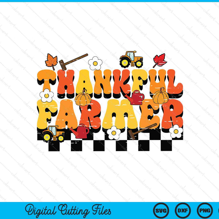 Thankful Farmer Retro Groovy Thanksgiving Fall SVG PNG Digital Printable Files