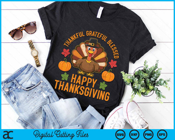 Thankful Grateful Blessed Turkey Women Happy Thanksgiving SVG PNG Digital Cutting File