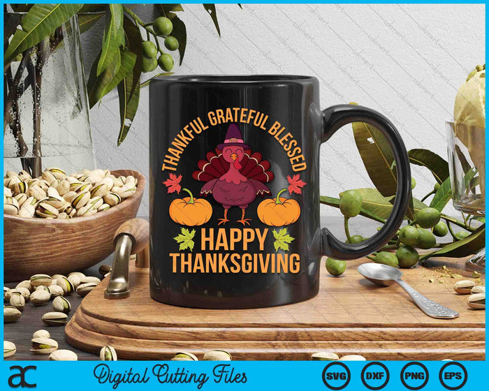 Thankful Grateful Blessed Turkey Women Happy Thanksgiving SVG PNG Digital Printable Files