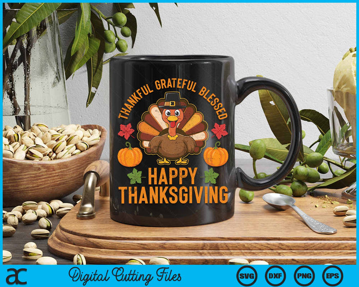 Thankful Grateful Blessed Turkey Women Happy Thanksgiving SVG PNG Digital Cutting File