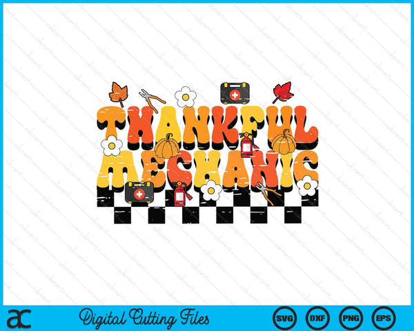 Thankful Mechanic Retro Groovy Thanksgiving Fall SVG PNG Digital Printable Files
