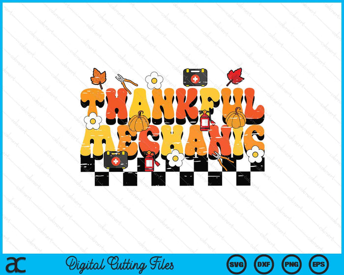 Thankful Mechanic Retro Groovy Thanksgiving Fall SVG PNG Digital Printable Files