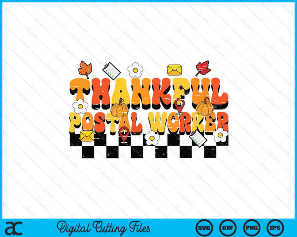 Thankful postal worker retro groovy Thanksgiving fall SVG cut file