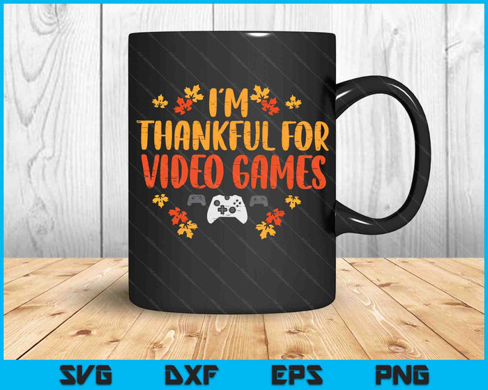 Ik ben dankbaar videogames Thanksgiving bladeren SVG PNG digitale snijbestanden