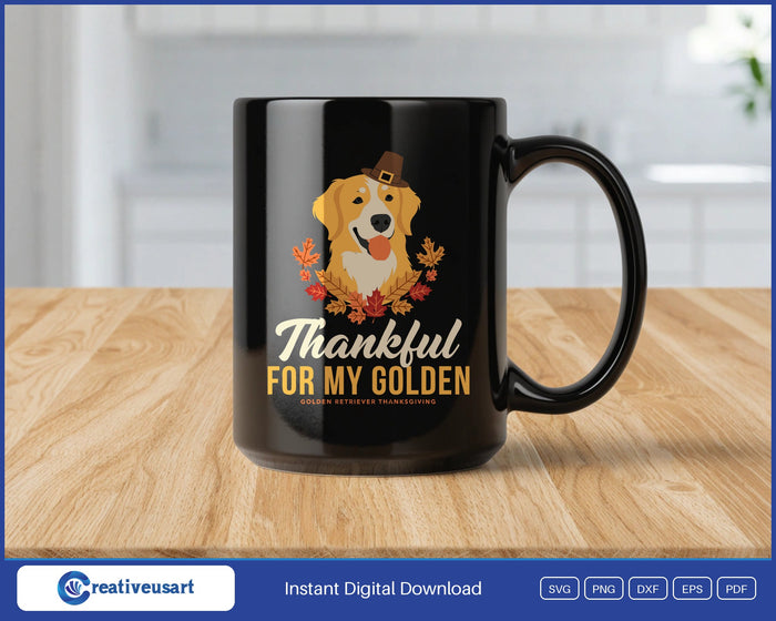 Thankful For My Golden retriever Thanksgiving SVG design on a mug