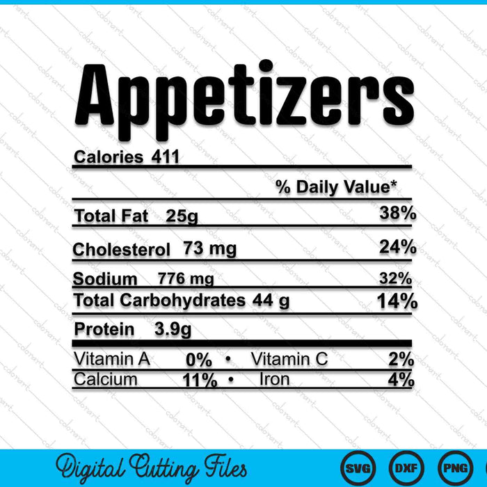 Thanksgiving Christmas appetizers nutrition fact SVG cut file