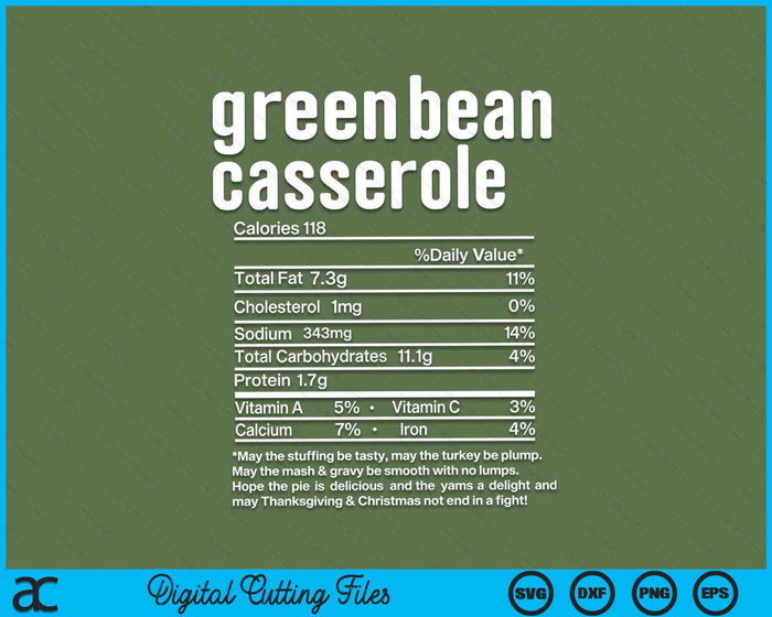 Thanksgiving Christmas Green Bean Casserole voedingsfeit SVG PNG digitale snijbestanden