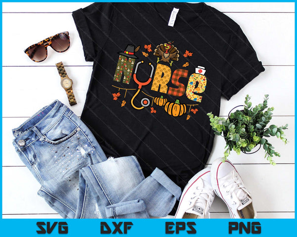 Thanksgiving Nurse Stethoscope Fall Scrub Top Er SVG PNG Digital Printable Files