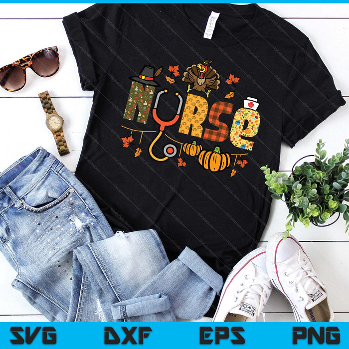 Thanksgiving Nurse Stethoscope Fall Scrub Top Er SVG PNG Digital Printable Files