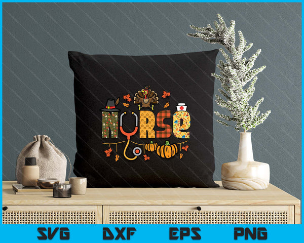 Thanksgiving Nurse Stethoscope Fall Scrub Top Er SVG PNG Digital Printable Files
