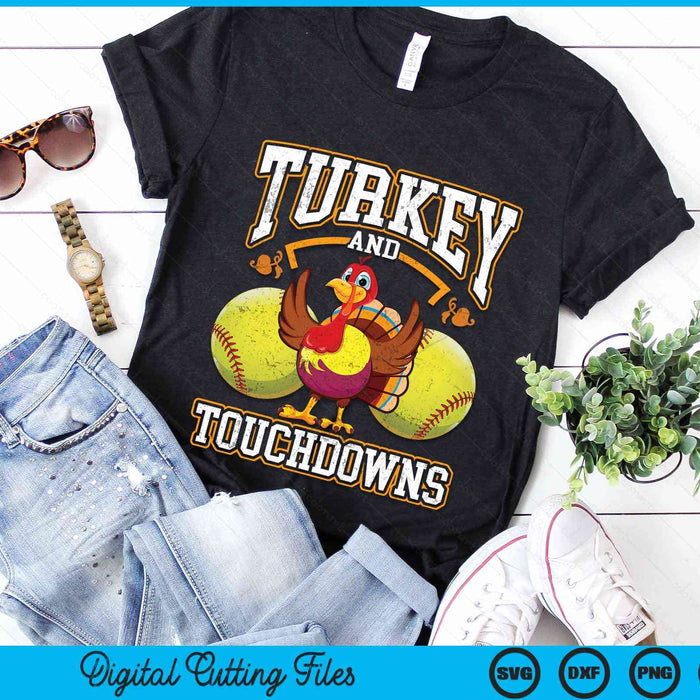 Thanksgiving Turkey And Touchdowns Softball SVG PNG Digital Cutting Files