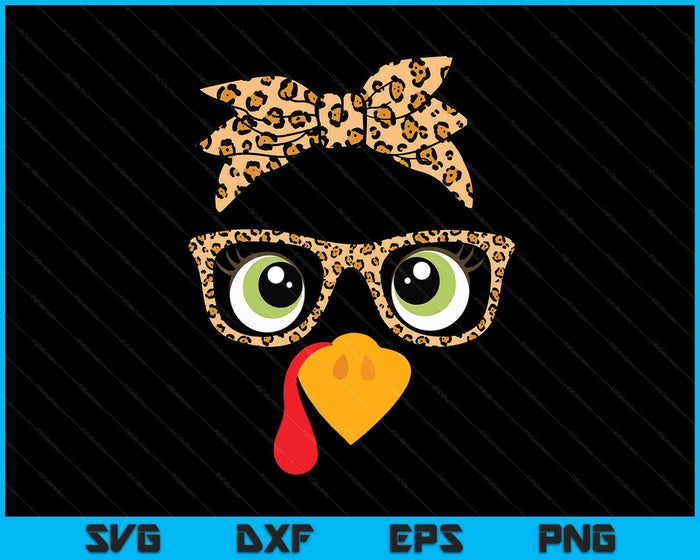 Thanksgiving Turkey Face Leopard Print Glasses Women Girls SVG PNG Digital Printable Files