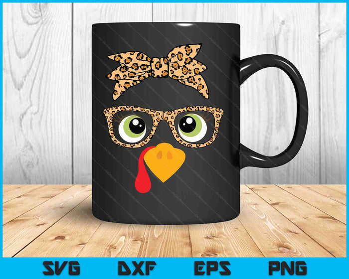 Thanksgiving Turkey Face Leopard Print Glasses Women Girls SVG PNG Digital Printable Files