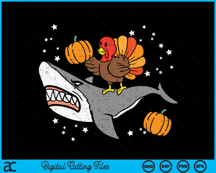 Thanksgiving Turkey Riding Shark Funny Boys Kids Toddler SVG PNG Digital Printable Files