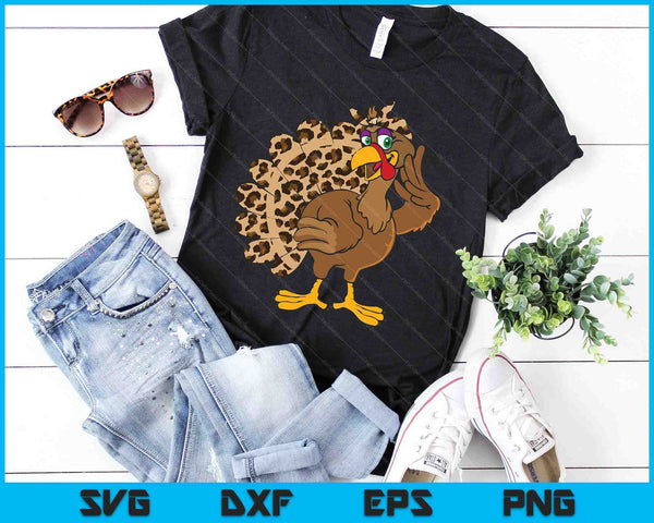 Thanksgiving Turkey Women Girl Leopard Print Autumn Fall SVG PNG Digital Cutting Files
