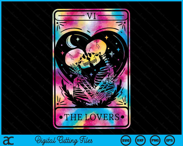 The Lovers Tarot Card Goth Tie Dye Kissing Lesbian Skeletons SVG PNG Digital Cutting Files