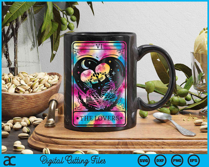 De Lovers Tarot Card Goth Tie Dye Zoenen Lesbische Skeletten SVG PNG Digitale Snijbestanden