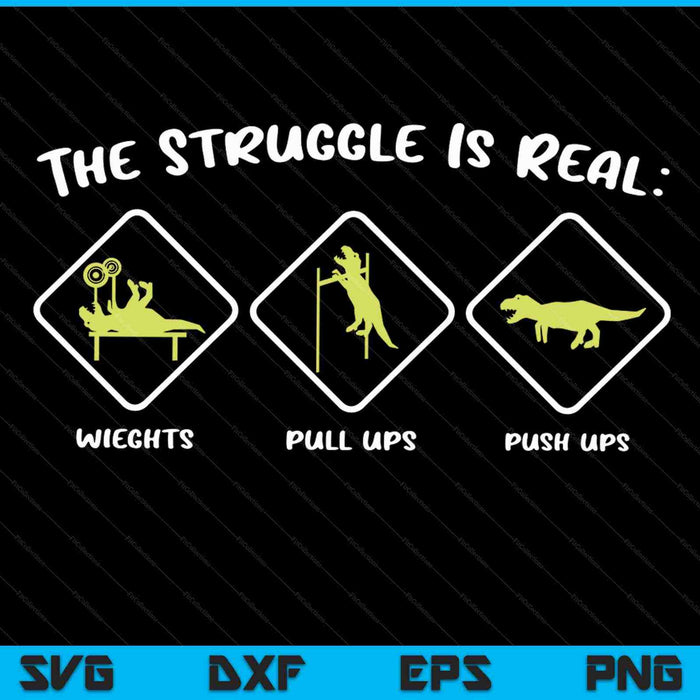 De strijd is echte dinosaurus Fitness T-Rex Gym SVG PNG snijden afdrukbare bestanden