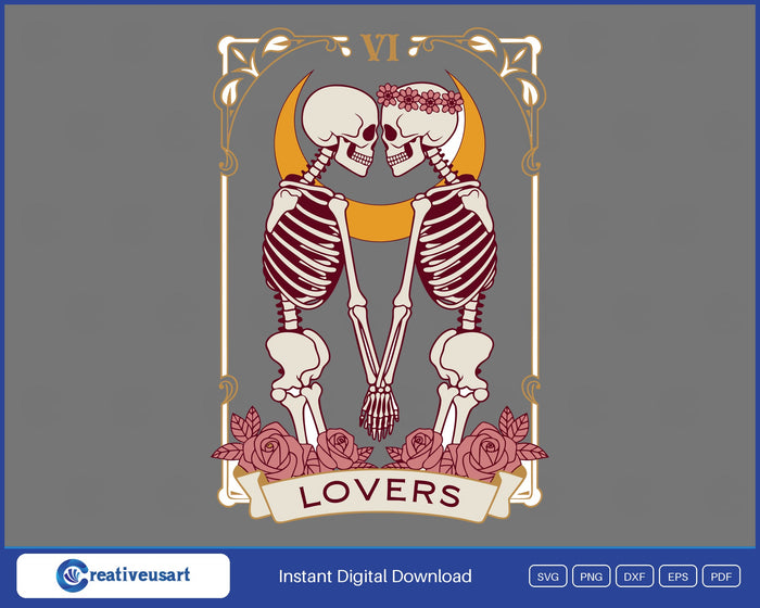 The Lovers Tarot Card Skeleton Couple Gothic Halloween SVG - The Lovers tarot card skeleton couple