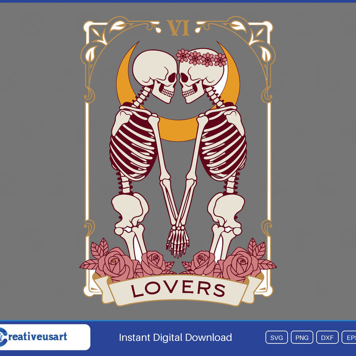 The Lovers Tarot Card Skeleton Couple Gothic Halloween SVG - The Lovers tarot card skeleton couple