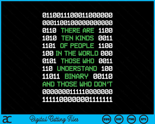 Er zijn 10 soorten mensen binaire code SVG PNG digitale snijbestanden