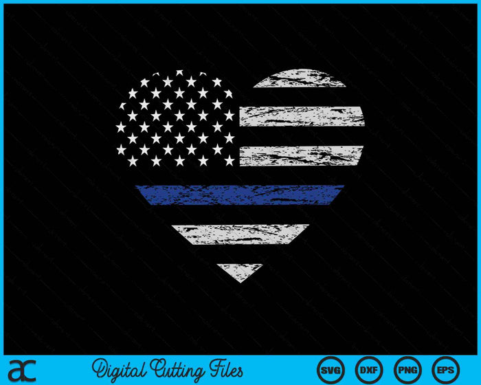 Delgada línea azul bandera americana corazón policía SVG PNG cortando archivos imprimibles