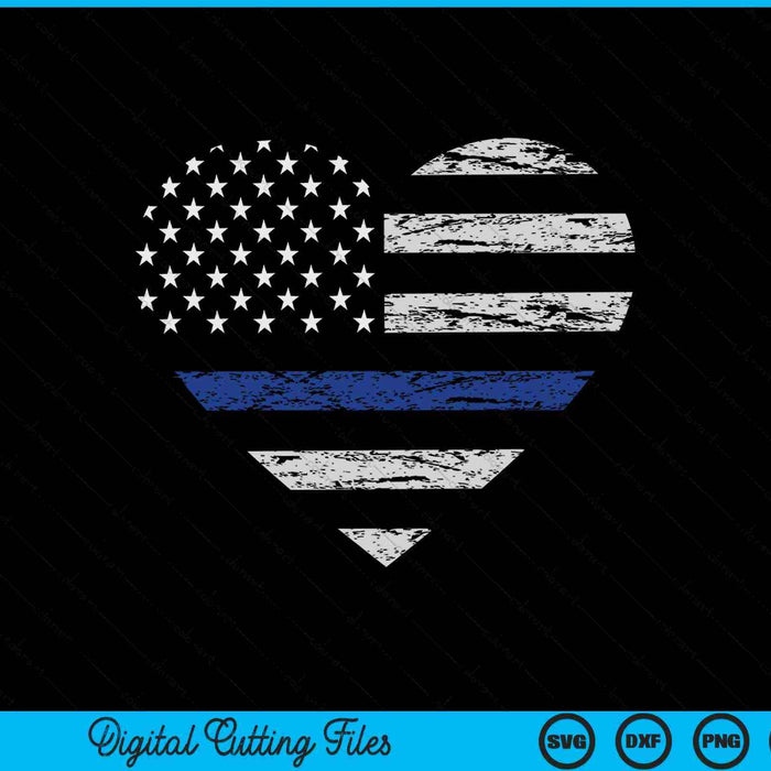 Delgada línea azul bandera americana corazón policía SVG PNG cortando archivos imprimibles