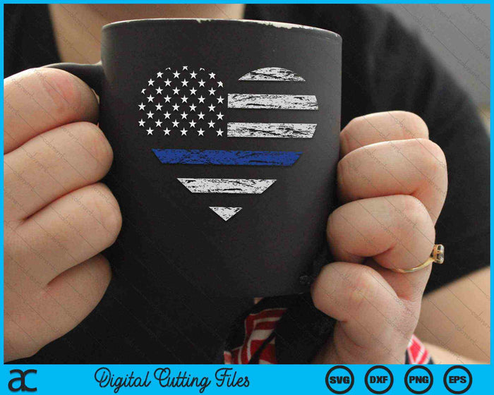Thin Blue Line American Flag Heart Police SVG PNG Cutting Printable Files