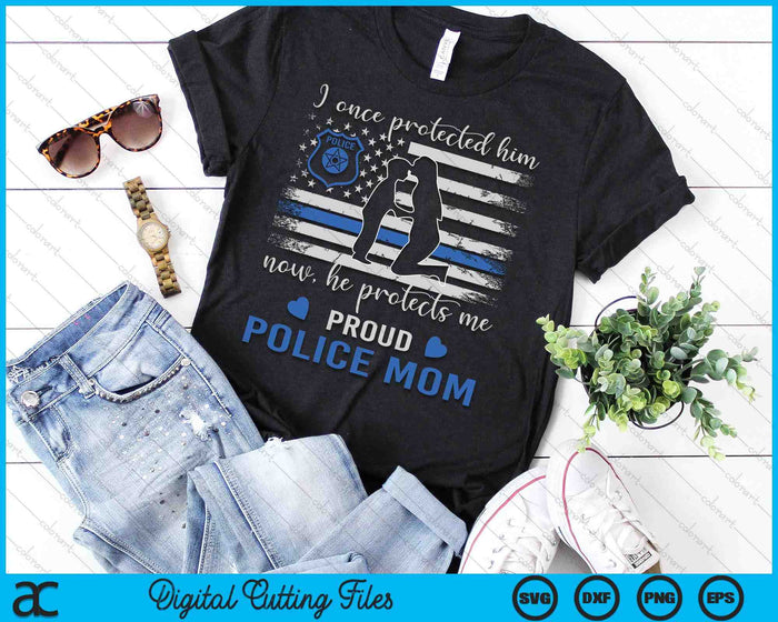 Thin Blue Line American Flag Proud Police Mom SVG PNG Digital Cutting Files