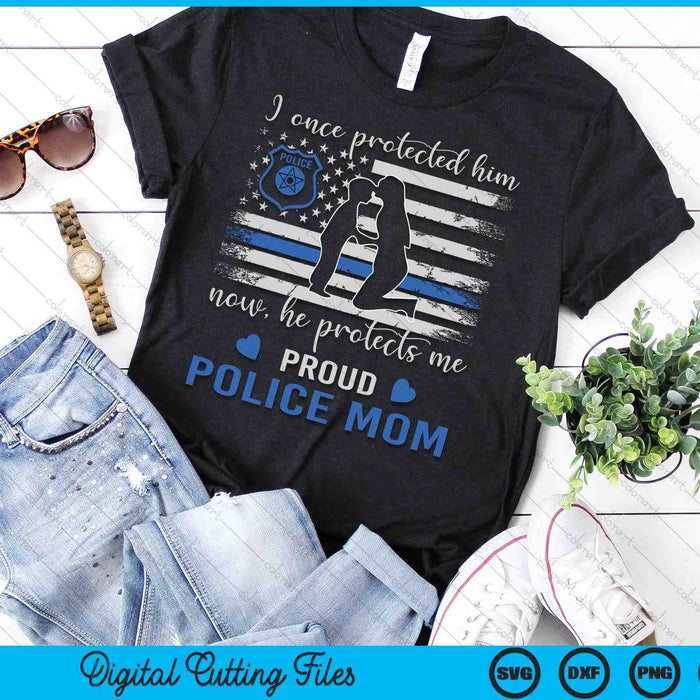 Thin Blue Line American Flag Proud Police Mom SVG PNG Digital Cutting Files