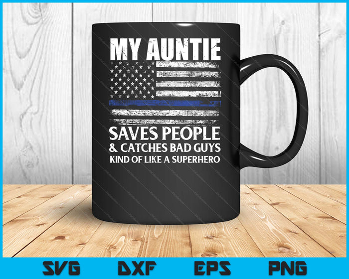 Thin Blue Line Police Officer Auntie SVG PNG Digital Cutting Files
