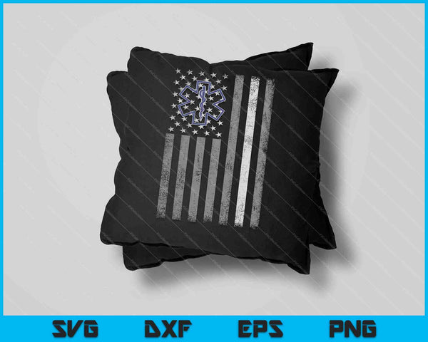 Delgada línea blanca EMS EMT Paramédico Bandera Americana Imprimir SVG PNG Cortar archivos imprimibles