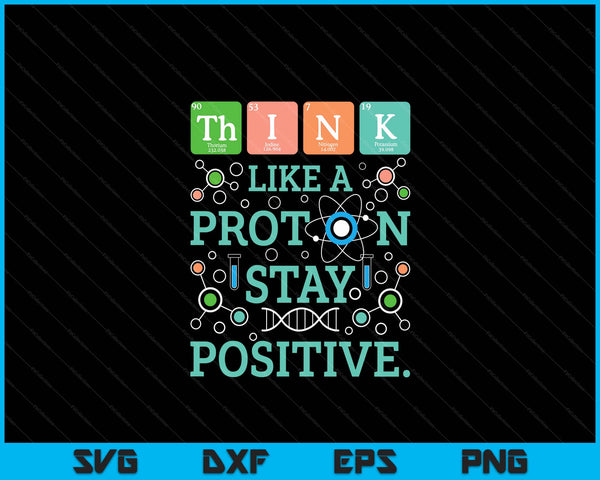 Denk als een proton Blijf positief Chemie Humor Wetenschap SVG PNG digitale snijbestanden