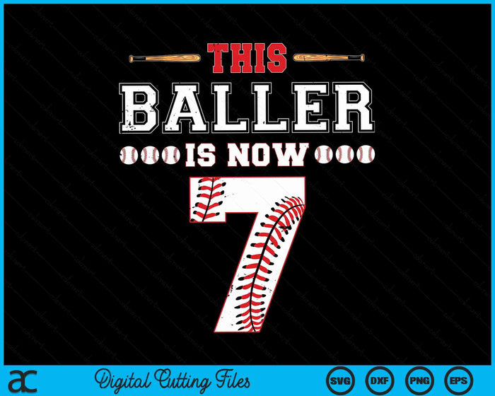 This Baller Is Now 7 Birthday Baseball Theme Bday Party SVG PNG Digital Cutting Files