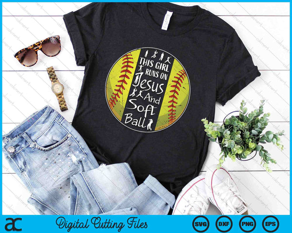 This Girl Runs On Jesus And Softball Christian Faith SVG PNG Digital Printable Files