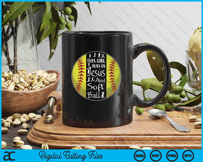 This Girl Runs On Jesus And Softball Christian Faith SVG PNG Digital Printable Files