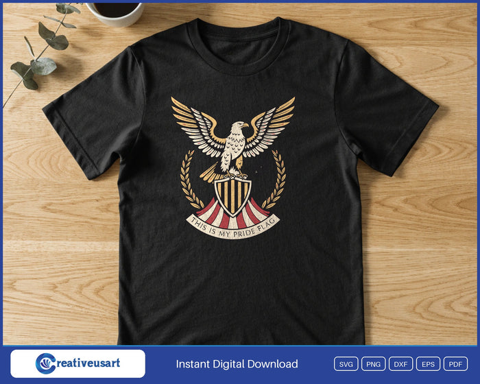Roman eagle badge on a striped shield with a laurel wreath SVG printed on a black t-shirt