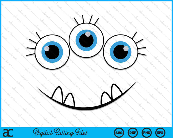 Three Eyed Eyeballs Monster Face Funny Halloween SVG PNG Digital Cutting Files