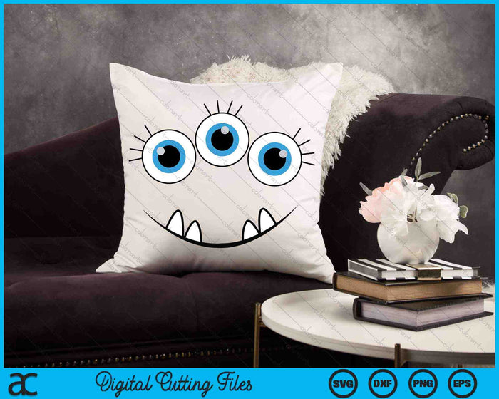 Three Eyed Eyeballs Monster Face Funny Halloween SVG PNG Digital Cutting Files