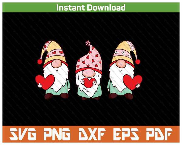 Three Gnomes Holding Heart Valentine's Day SVG PNG Digital Printable Files