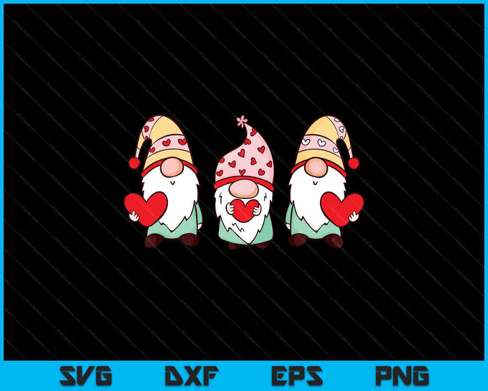 Three Gnomes Holding Heart Valentine's Day SVG PNG Digital Printable Files