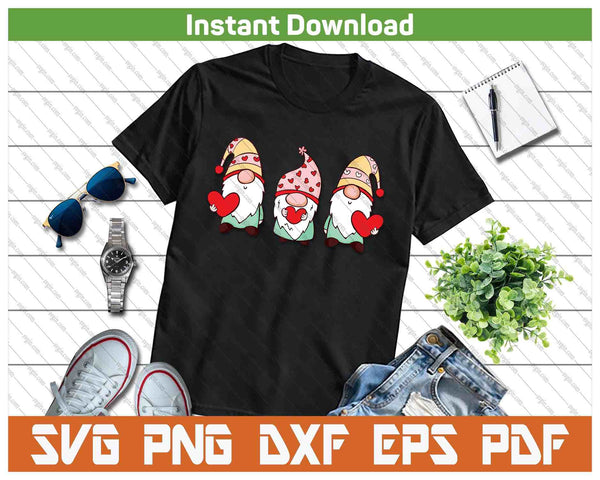 Three Gnomes Holding Heart Valentine's Day SVG PNG Digital Printable Files