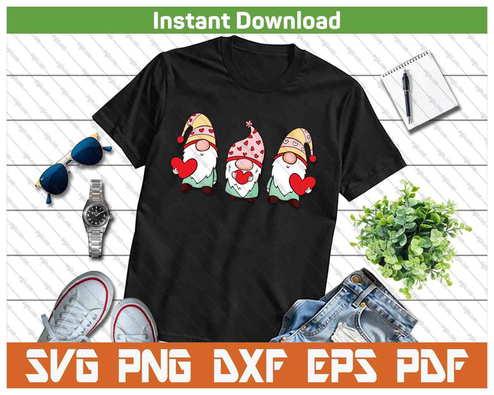Three Gnomes Holding Heart Valentine's Day SVG PNG Digital Printable Files
